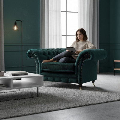 Green Armchair New Living Room Furniture Upholstered Seat Chesterfield Upholstered Furniture