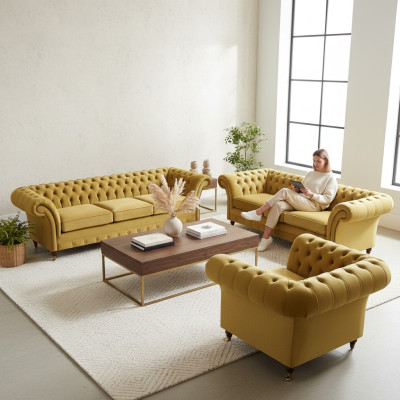 Sofa Set Luxury Set 3-piece Upholstered Furniture Chesterfield Couches 3+2+1