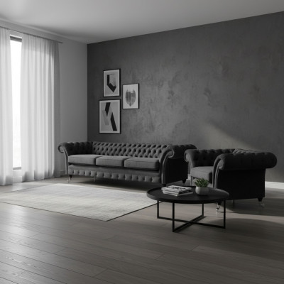 Living room upholstered furniture black three-seater sofa 3+1 armchair Chesterfield