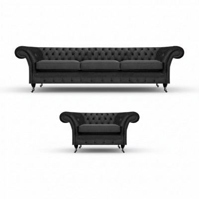 Living room upholstered furniture black three-seater sofa 3+1 armchair Chesterfield