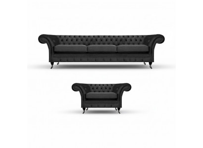 Living room upholstered furniture black three-seater sofa 3+1 armchair Chesterfield