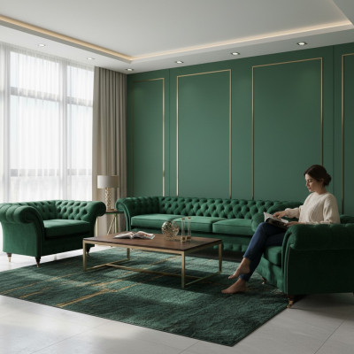 Green furniture living room upholstered furniture Chesterfield set 3-piece 3+1+1 furnishing