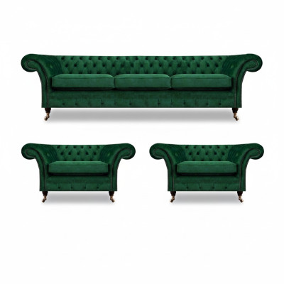 Green furniture living room upholstered furniture Chesterfield set 3-piece 3+1+1 furnishing