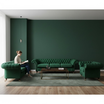 Chesterfield Sofa Set 3-piece Upholstered Furniture Green Living Room 3+2+1