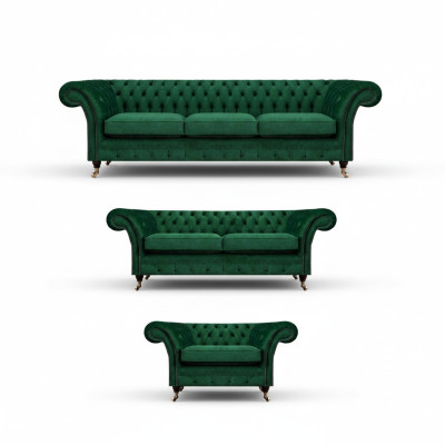 Chesterfield Sofa Set 3-piece Upholstered Furniture Green Living Room 3+2+1