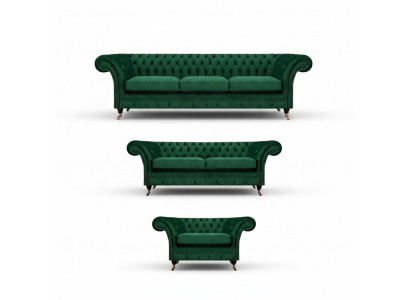 Chesterfield Sofa Set 3-piece Upholstered Furniture Green Living Room 3+2+1
