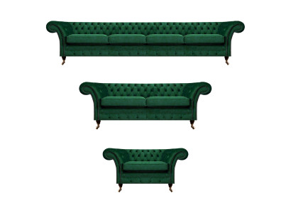 Upholstered Furniture Green Sofas Chesterfield Armchair Living Room 4+2+1 Sofa Set