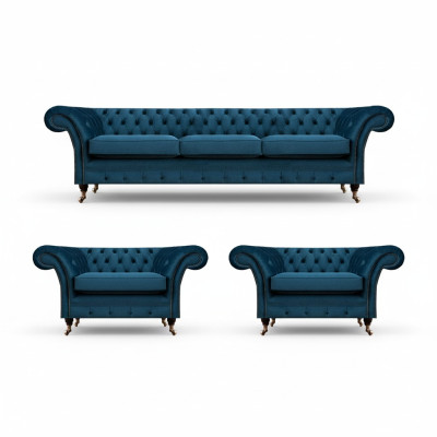 Luxury Blue Living Room Set Chesterfield Furniture Upholstered Sofas Textile