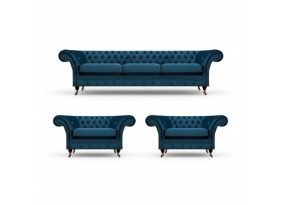 Luxury Blue Living Room Set Chesterfield Furniture Upholstered Sofas Textile