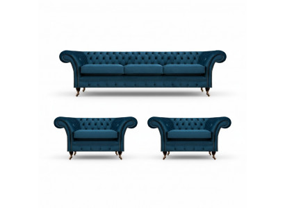 Luxury Blue Living Room Set Chesterfield Furniture Upholstered Sofas Textile