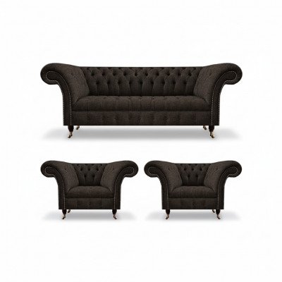 Chesterfield Upholstered Furniture Living Room Set 3pcs Luxury Complete Designer