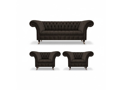 Chesterfield Upholstered Furniture Living Room Set 3pcs Luxury Complete Designer