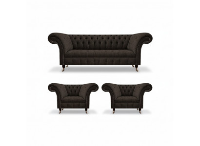 Chesterfield Upholstered Furniture Living Room Set 3pcs Luxury Complete Designer