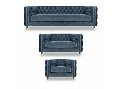 Chestefield Gray Living Room Complete 4+2+1 Sofa Set 3-piece Upholstered Furniture