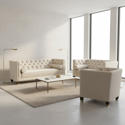 White sofa set textile sofa living room luxury 3+2+1 Chesterfield furniture