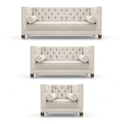 White sofa set textile sofa living room luxury 3+2+1 Chesterfield furniture