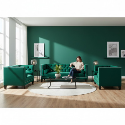 Luxury Green Chesterfield Design Set 3-Piece Sofa Couch Living Room 3+2+1