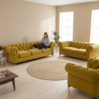 Designer 2x Sofas Living Room Armchair Chesterfield Luxury Set Chesterfield