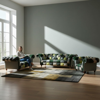 Chesterfield Living Room Modern Upholstered Furniture Sofa Set 3-piece 3+2+1
