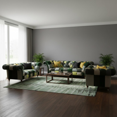 Chesterfield Living Room Modern Upholstered Furniture Sofa Set 3-piece 3+2+1