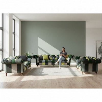 Living Room Modern Design Fabric 3-Piece Chesterfield Furniture New