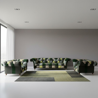 Living Room Modern Design Fabric 3-Piece Chesterfield Furniture New