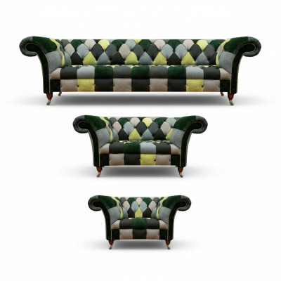 Living Room Modern Design Fabric 3-Piece Chesterfield Furniture New