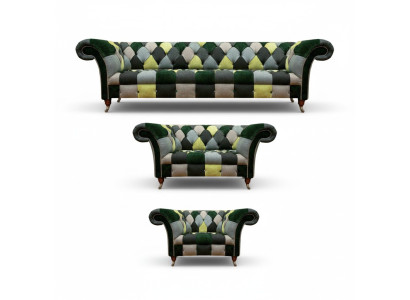 Living Room Modern Design Fabric 3-Piece Chesterfield Furniture New