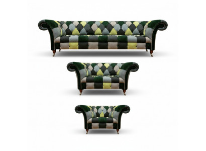 Living Room Modern Design Fabric 3-Piece Chesterfield Furniture New