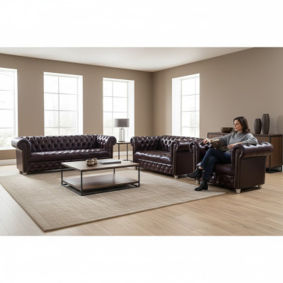 New Leather Complete 3-Piece Sofa Set Living Room Luxury Upholstered Furniture