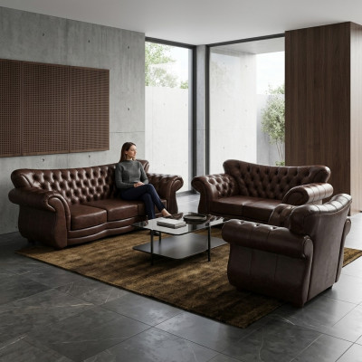 Luxury upholstered furniture sofa set leather armchair living room couch