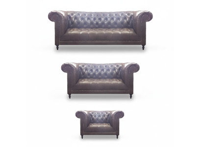 Living room set 3-piece brown leather furniture upholstery Chesterfield new