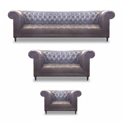 Chesterfield Luxury Complete 3-Piece Living Room Sofa Set Upholstered Furniture 4+2+1