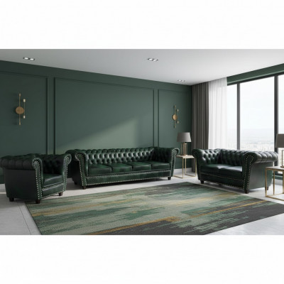 Luxury Leather Sofa Complete Sofa Set 3-piece Chesterfield Living Room Armchair 4+2+1