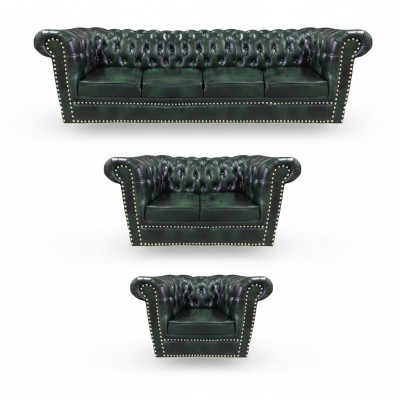 Luxury Leather Sofa Complete Sofa Set 3-piece Chesterfield Living Room Armchair 4+2+1