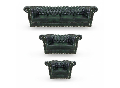 Luxury Leather Sofa Complete Sofa Set 3-piece Chesterfield Living Room Armchair 4+2+1