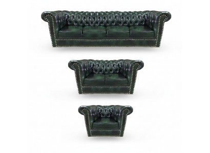 Luxury Leather Sofa Complete Sofa Set 3-piece Chesterfield Living Room Armchair 4+2+1