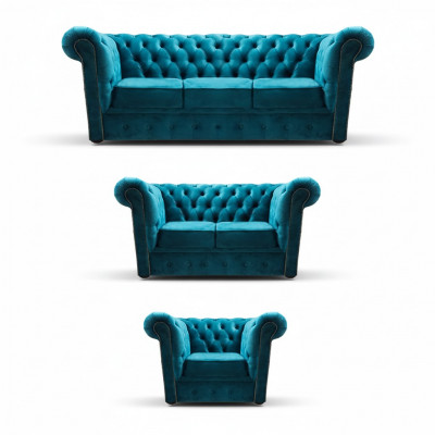Modern fabric sofa set armchair 2x Chesterfield sofas living room 3+2+1