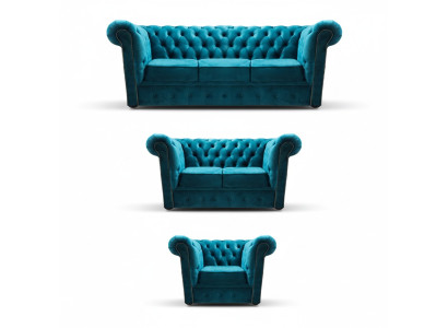 Modern fabric sofa set armchair 2x Chesterfield sofas living room 3+2+1