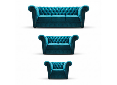 Modern fabric sofa set armchair 2x Chesterfield sofas living room 3+2+1