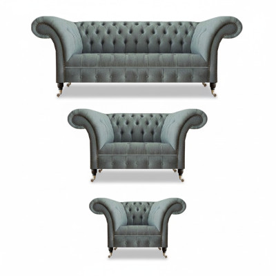 Chesterfield Gray Luxury Sofa Set 3-piece Living Room Modern Furniture