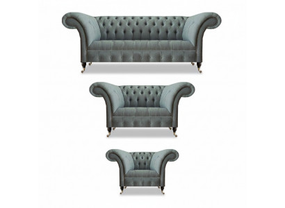 Chesterfield Gray Luxury Sofa Set 3-piece Living Room Modern Furniture