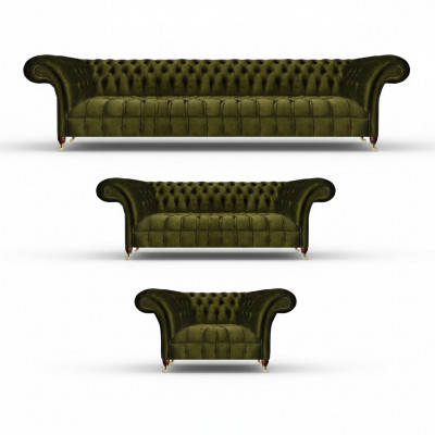 Chesterfield Green Sofa Set Living Room Luxury Fabric Sofa Set New