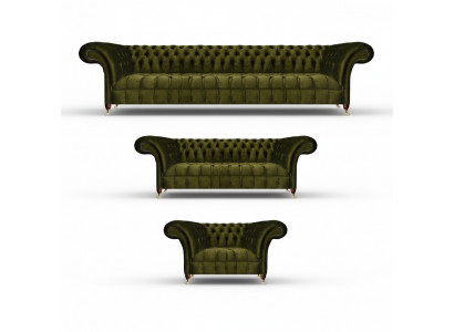 Chesterfield Green Sofa Set Living Room Luxury Fabric Sofa Set New
