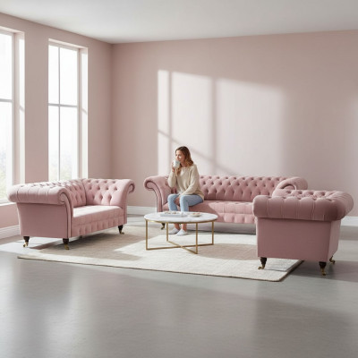 Living Room Luxury Complete Set New Couches Armchair Chesterfield Sofas Upholstered Furniture