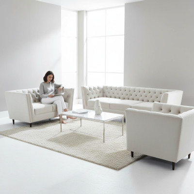 Design Complete White Furniture Living Room Set 3-piece Luxury Upholstered Furniture Chesterfield