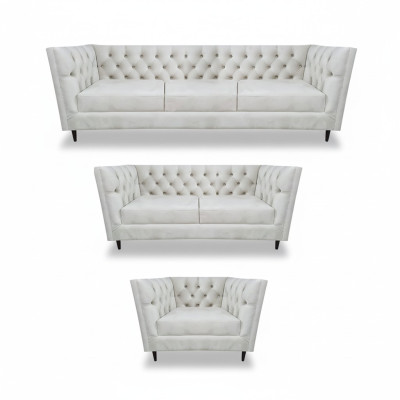 Design Complete White Furniture Living Room Set 3-piece Luxury Upholstered Furniture Chesterfield