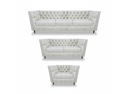 Design Complete White Furniture Living Room Set 3-piece Luxury Upholstered Furniture Chesterfield