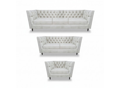 Design Complete White Furniture Living Room Set 3-piece Luxury Upholstered Furniture Chesterfield