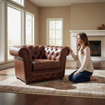 Living room armchair new couch furnishings luxury designer leather furniture chesterfield